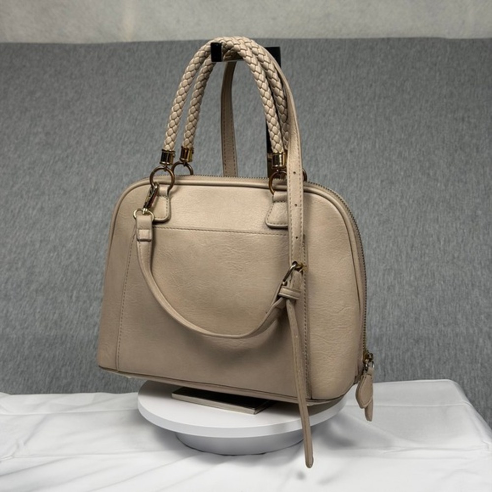 Madison West Beige Vegan Leather Satchel Braided Handle Crossbody Bag Nude‎ - Picture 2 of 9